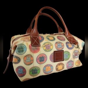 Dooney and Bourki medallion vintage leather yellow pastel travel railway bag